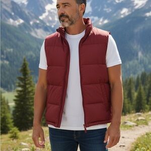 Lands End Feather Down Puffer Vest Quilted Coat Insulated Men L Red Gorpcore